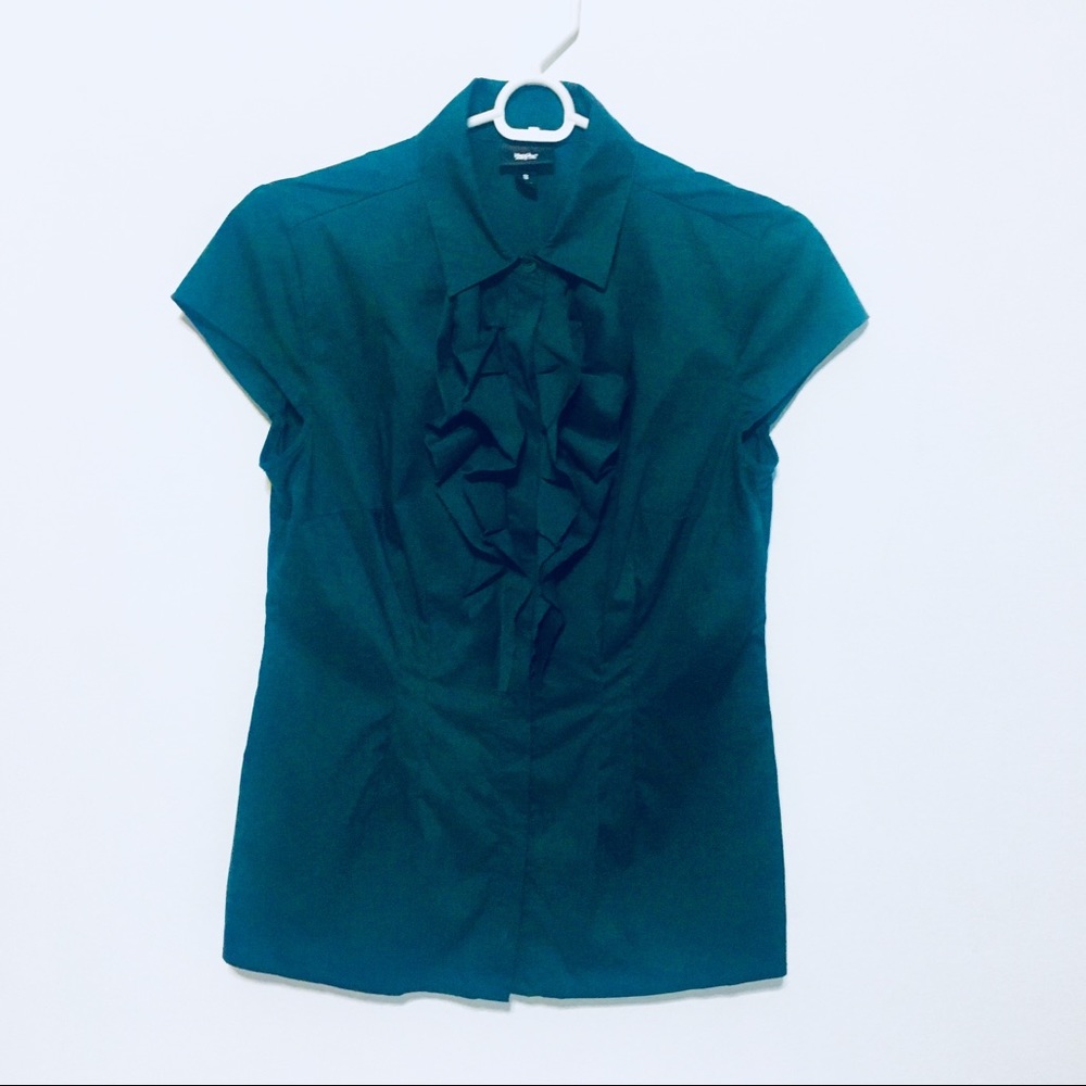 Mossimo Teal ruffle Button Up blouse
